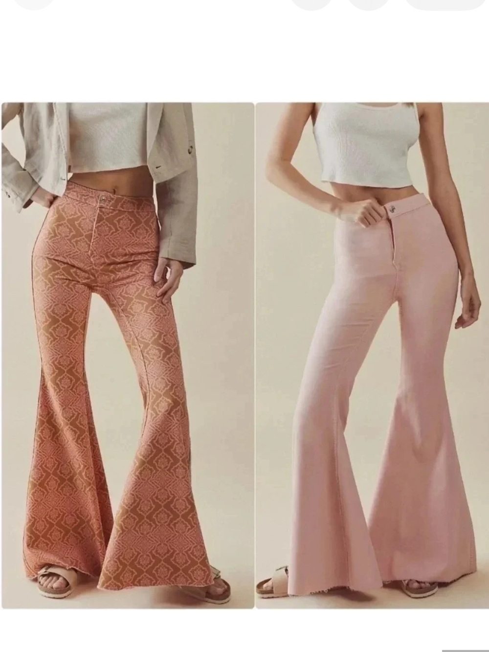 Free People Pink Combo Throw It Back Reversible Flare Jeans Sz 27x27 Boho Retro